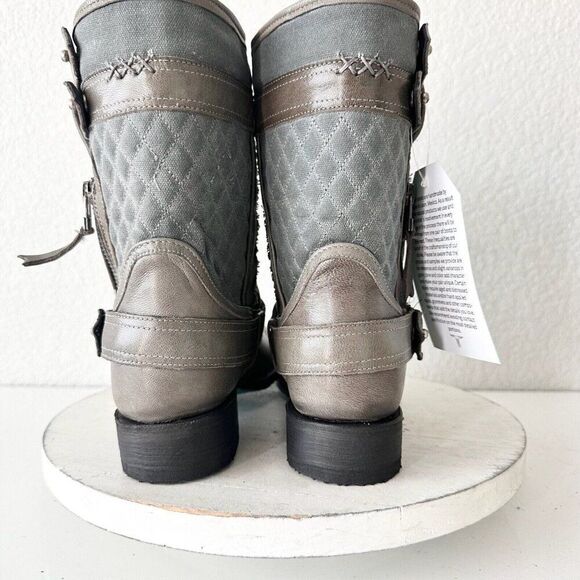 Lane Boots Women’s Gray Leather Canvas Mid-Calf Western Moto Style Zip Size 8.5 - Picture 3 of 13